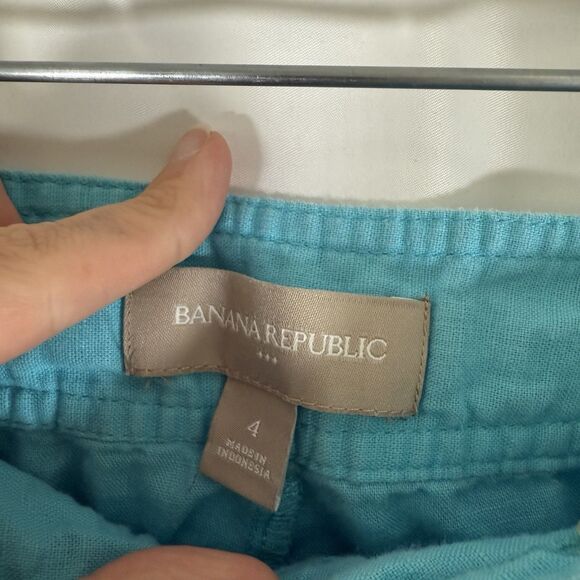 Banana Republic Linen Blend Shorts Women's 4 Blue Button Zip Drawstring Pockets - Picture 5 of 9